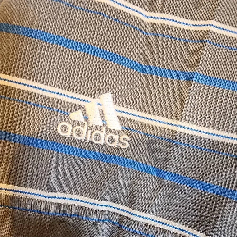 adidas Climalite Moisture Wicking Men's L Striped Golf Polo Gray Blue
